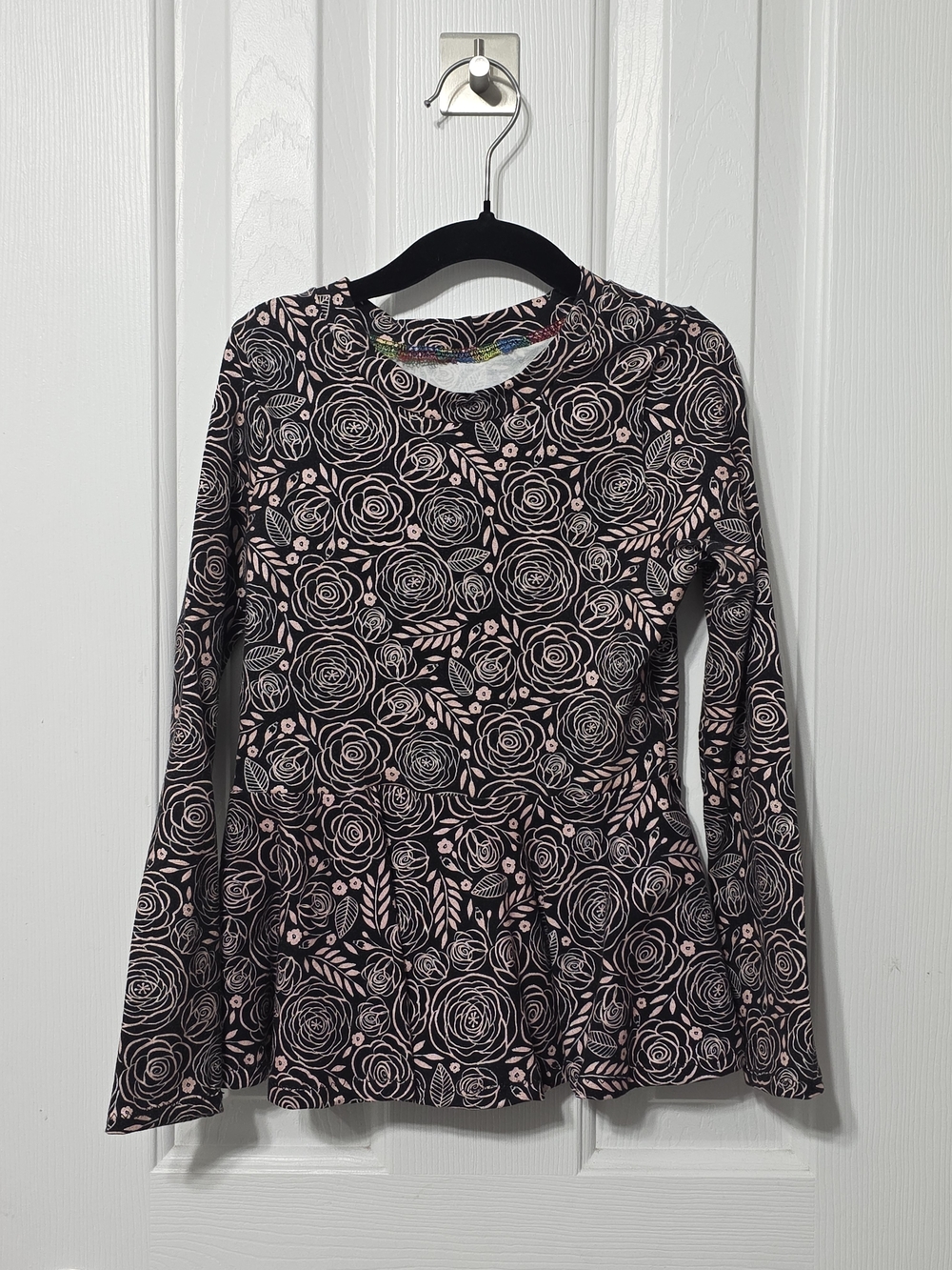 Girls Black And Pink Floral Peplum Top, 6